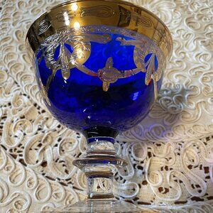Cobalt Blue and 24K Gold Bohemian Style Goblet